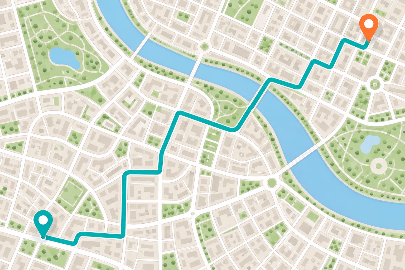 Driving route between a starting point and destination